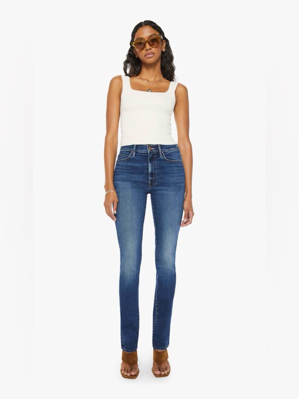 Mother High Waisted Rascal Sneak Straight Leg Jeans in Uncharted Waters Size 29